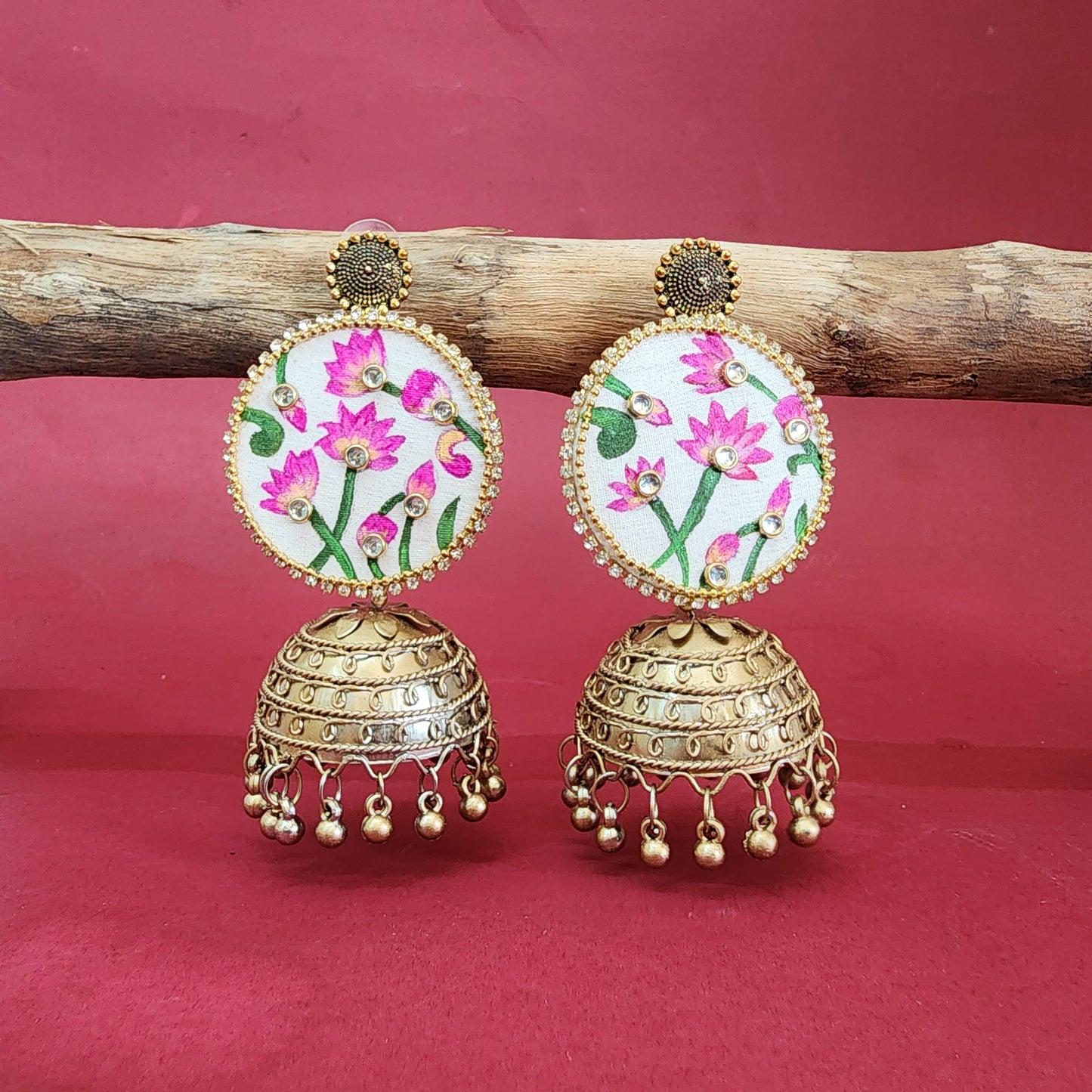 Floral Fabric Jhumka Earrings