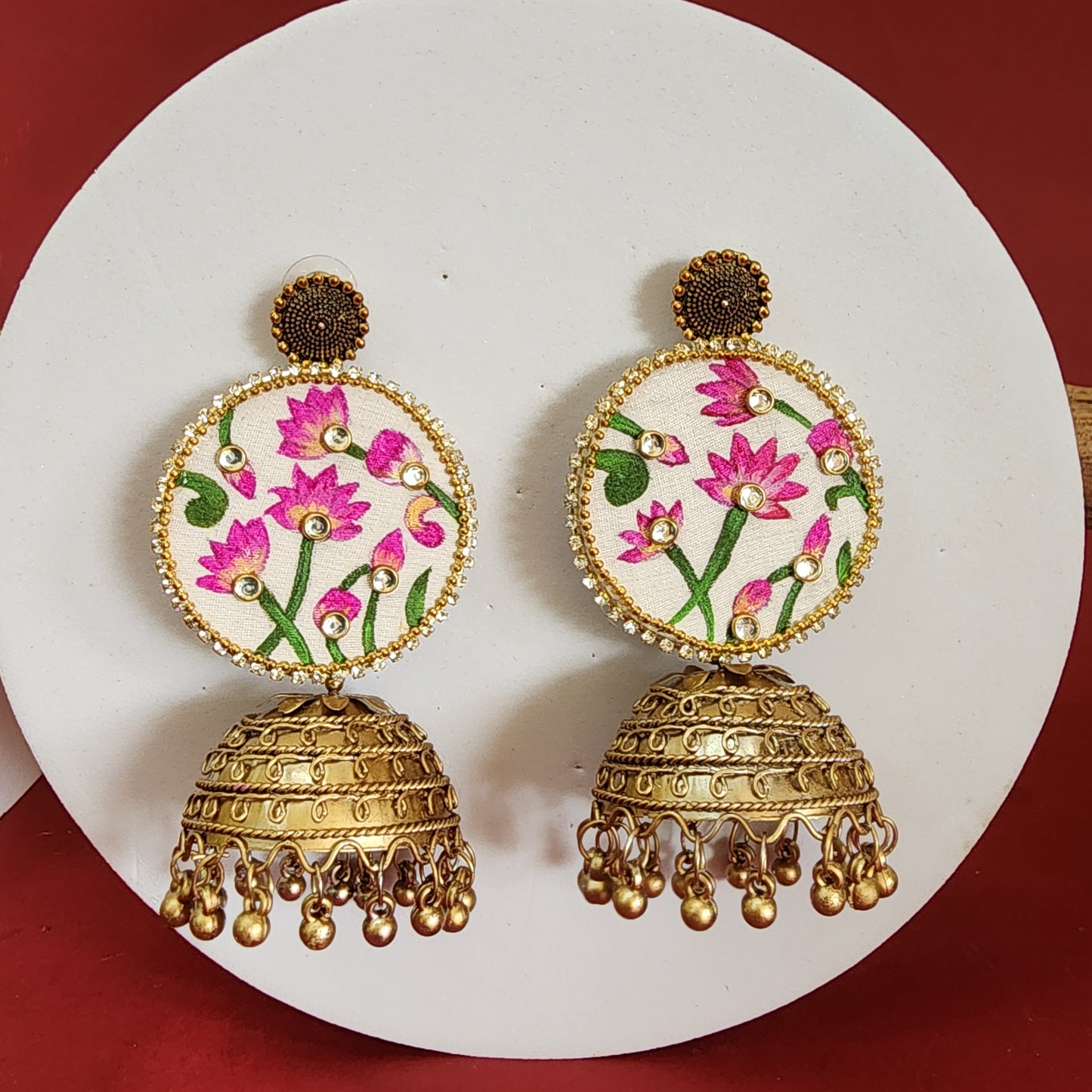 Floral Fabric Jhumka Earrings