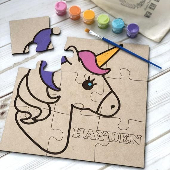 DIY MDF Unicorn Puzzle with Paint Kit (Personalized)