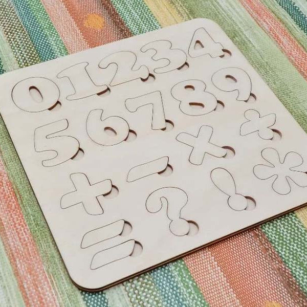 Wooden Numbers & Symbols Puzzle Board