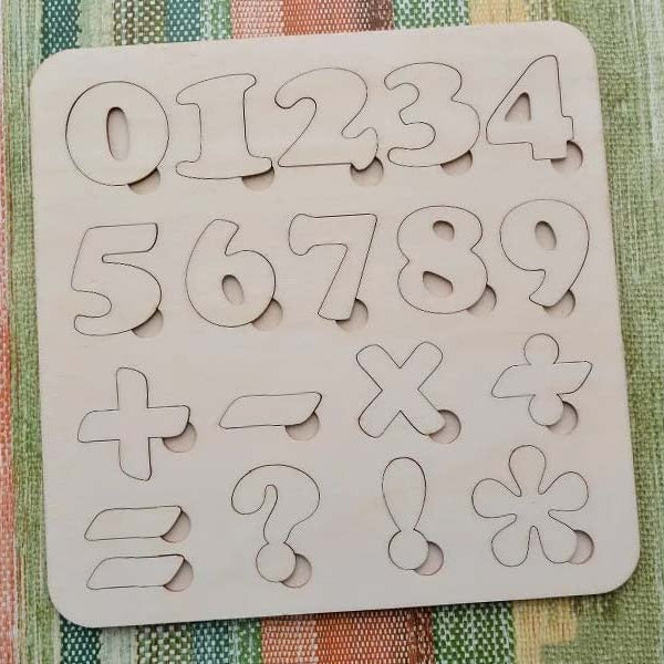Wooden Numbers & Symbols Puzzle Board