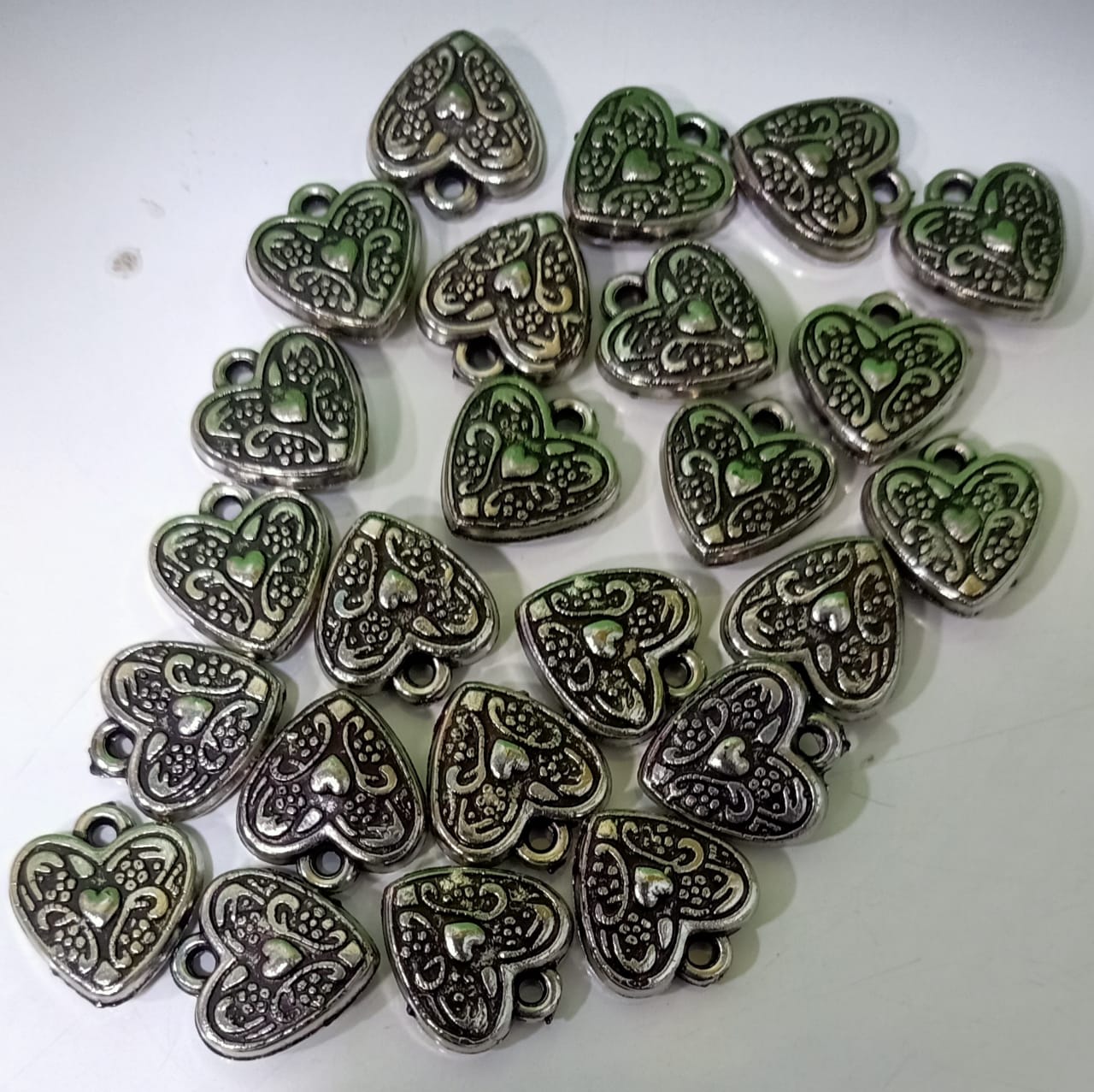 Vintage Silver Heart Charms for Jewelry Making - Bulk Pack set of 20pc