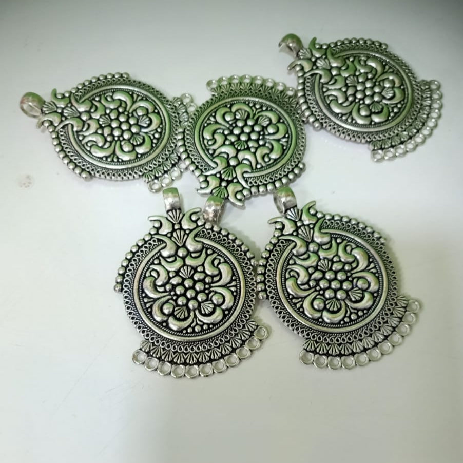 Oxidized Silver Peacock Floral Pendants – Antique Metal Charms for Necklace, Earrings, Jewelry Making & DIY Crafts set of 5pc