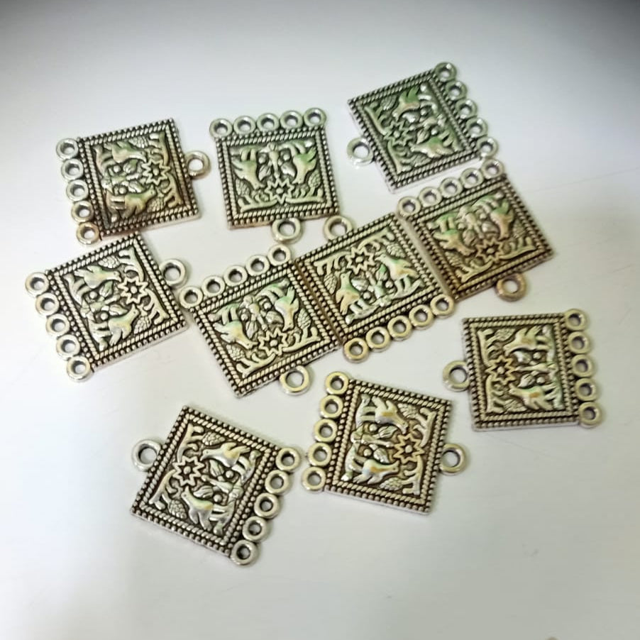 Antique Silver Tone Square Connector Charms for Jewelry Making set of 10 pc