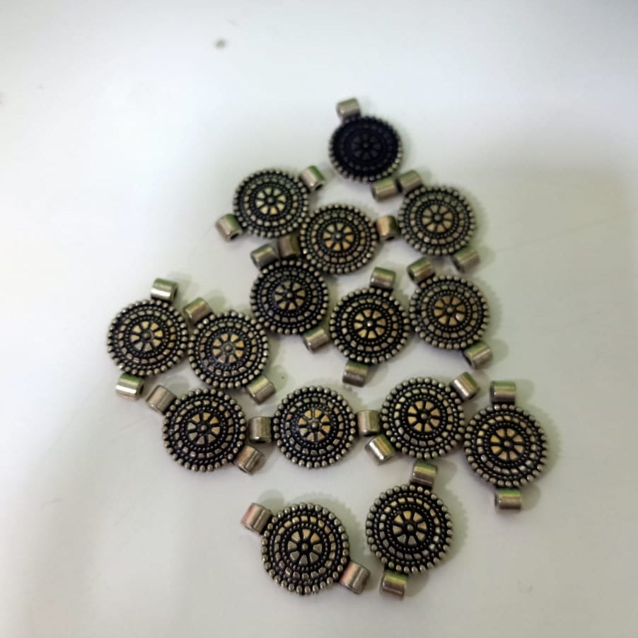 Oxidized Silver Round Charms for Jewelry Making | Ethnic Metal Pendants set of 20pc