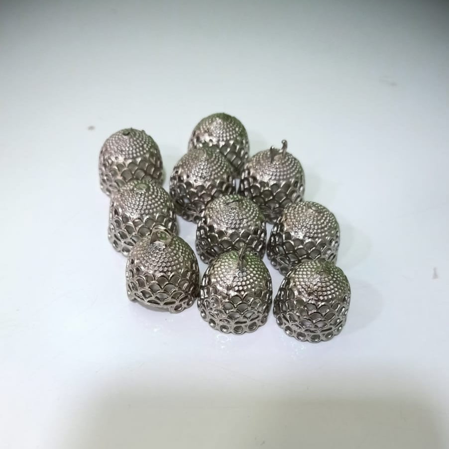 Decorative Metal Pinecone Ornaments / Intricate Silver Tone Acorn Bells set of 10pc