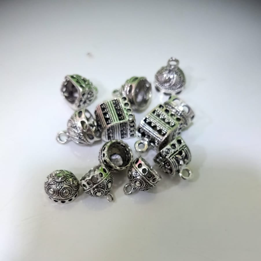 Antique Silver Plated Bead Caps for Jewelry Making | Filigree Metal End Caps set of 12 pc