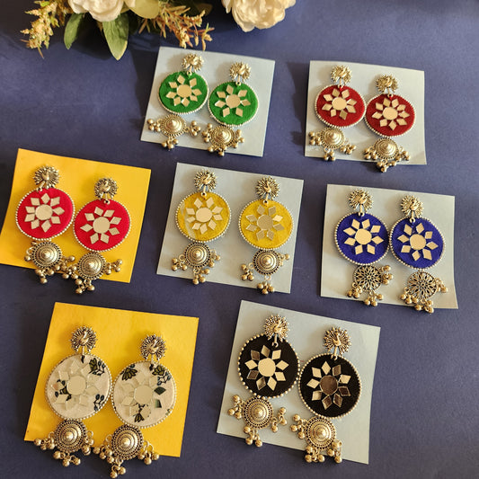 Mirror Work Round Fabric Earrings – Multicolor Set
