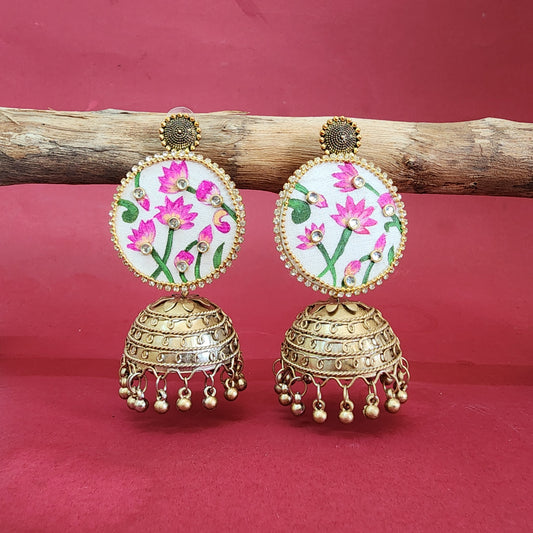 Floral Fabric Jhumka Earrings