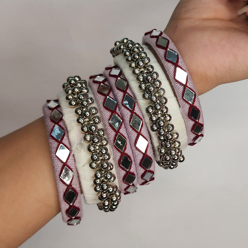 Handmade Mirror & Bead Work Bangle Set – (Set of 12)