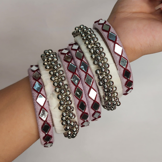 Handmade Mirror & Bead Work Bangle Set – (Set of 12)