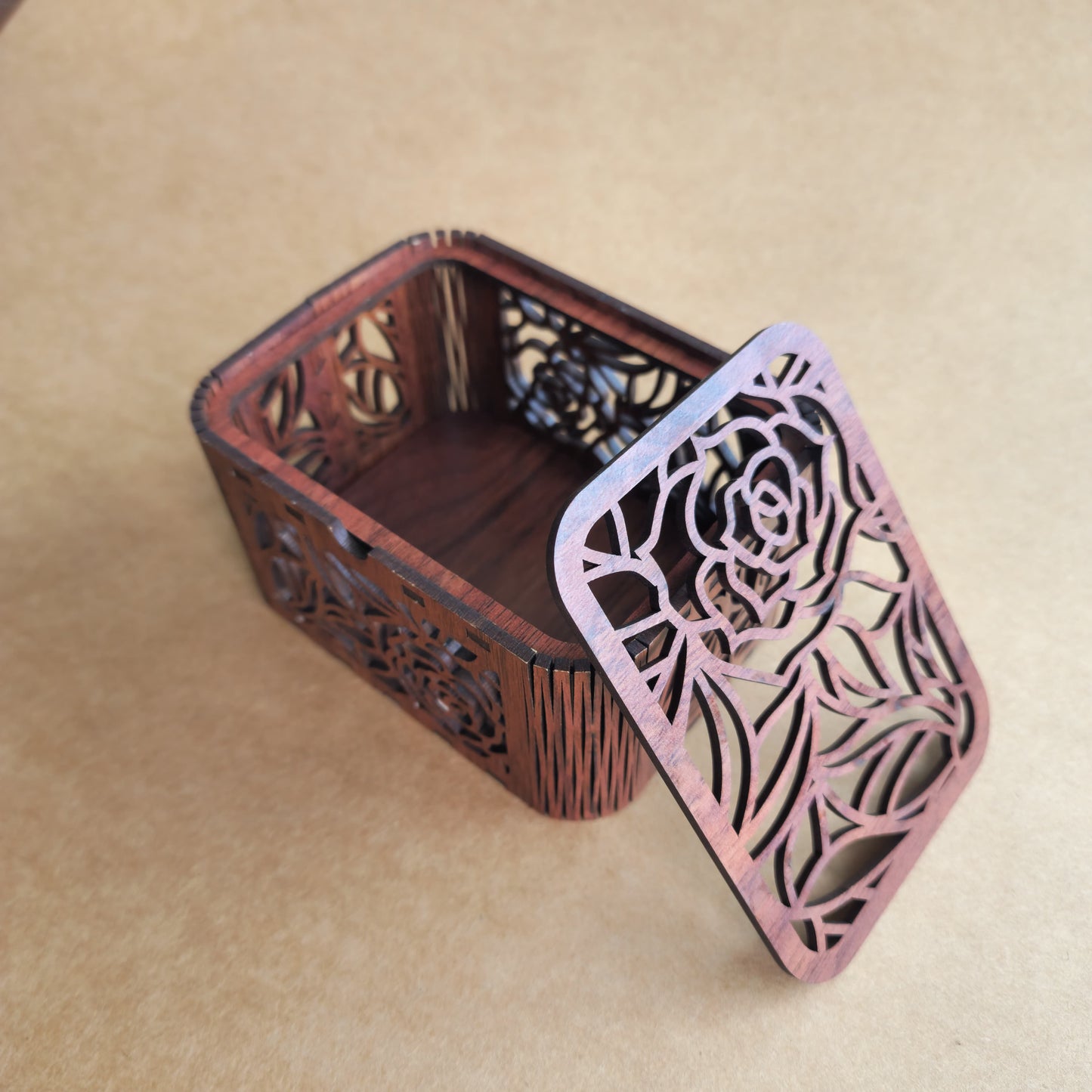 Laser-Cut Wooden Floral Keepsake Box