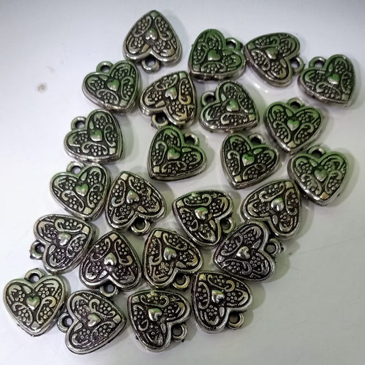 Vintage Silver Heart Charms for Jewelry Making - Bulk Pack set of 20pc