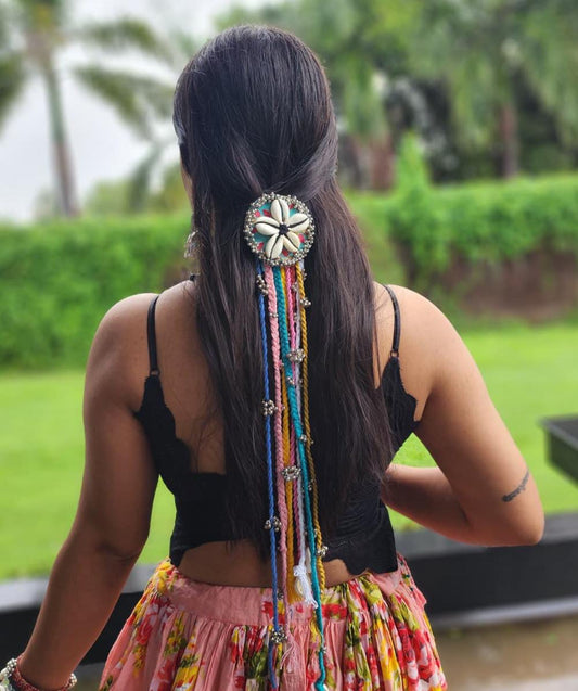 Handmade Cowrie Shell Hair Accessory with Colorful Tassels | Boho Ethnic Hair Ornament set of 1pc
