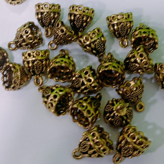 Antique Gold Tone Jhumka Bead Caps for Jewelry Making – Decorative Cone End Caps for Earrings, Necklaces & Crafts (Set of 20)