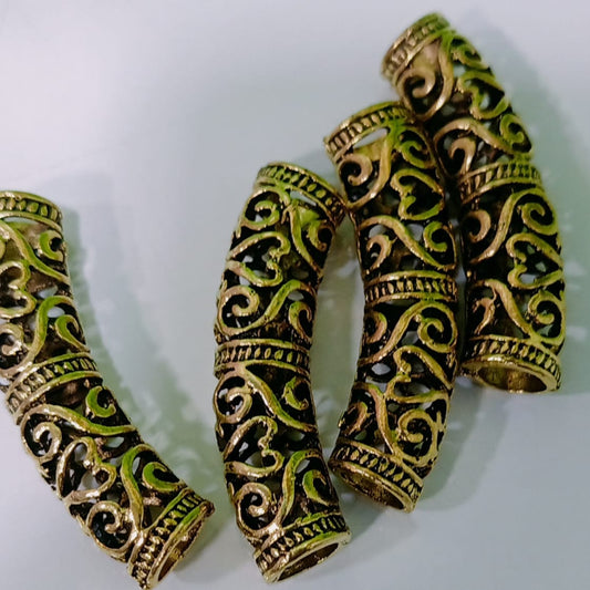 Antique Gold Curved Tube Beads – Hollow Filigree Spacer Beads for Jewelry Making