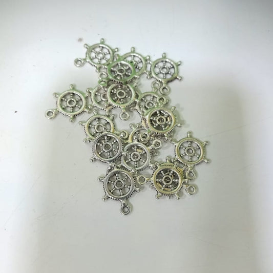 Antique Silver Ship Wheel Charms – Nautical Metal Pendants for Jewelry Making, Bracelets, Necklaces, DIY Crafts set of 20pc