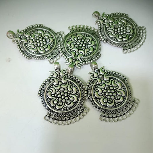 Oxidized Silver Peacock Floral Pendants – Antique Metal Charms for Necklace, Earrings, Jewelry Making & DIY Crafts set of 5pc