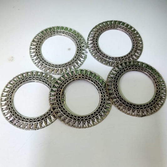 Antique Silver Round Ring Charms – Metal Hoop Pendants for Jewelry Making, Earrings, Dreamcatchers & DIY Crafts set of 5pc