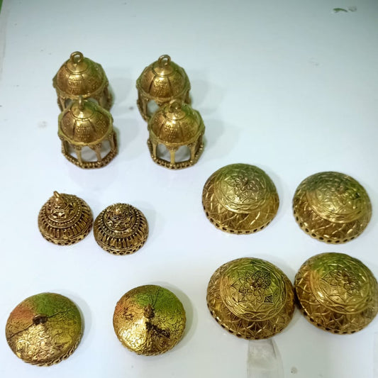 Golden Dome Caps for Jewelry Making – Antique Filigree Metal Jhumka Tops, Bead Caps & Craft Embellishments set of 10pc