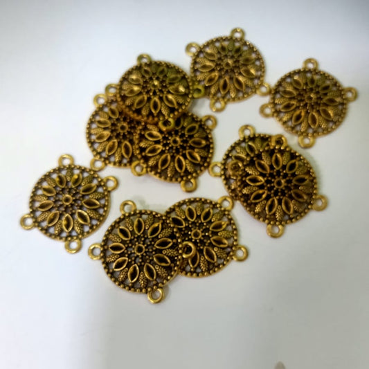 Antique Gold Filigree Connector Charms - Jewelry Making Supplies set of 10pc
