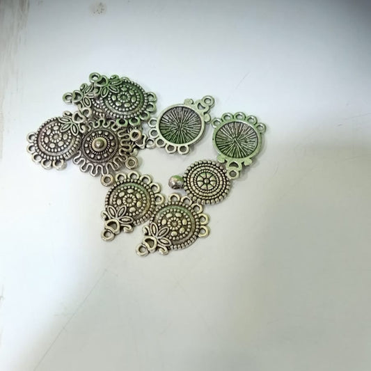 Oxidized Silver Metal Charms/Pendants for Jewelry Making - Ethnic Design Connectors set of 10pc