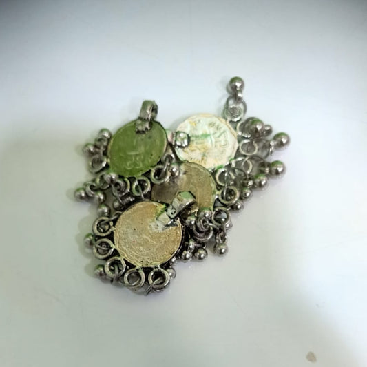 Oxidized Silver Coin Design Ethnic Earring/Pendant - Traditional Indian Jewelry set of 4pc