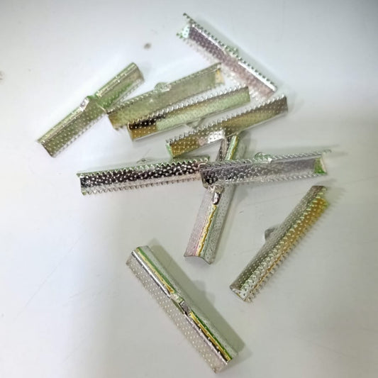 Silver Ribbon Crimp Ends | Jewelry Making Findings | Ribbon Clamp Connectors set of 10pc
