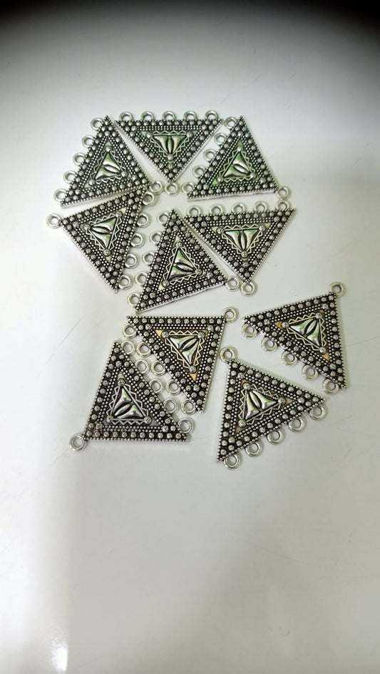 Oxidized Silver Triangle Charms Connectors for Jewelry Making - Ethnic Boho Design Pendants set of 10pc