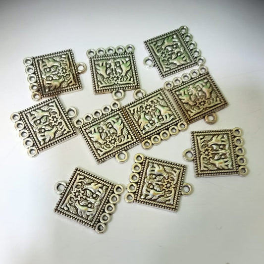 Antique Silver Tone Square Connector Charms for Jewelry Making set of 10 pc
