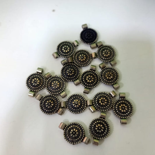Oxidized Silver Round Charms for Jewelry Making | Ethnic Metal Pendants set of 20pc