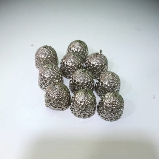 Decorative Metal Pinecone Ornaments / Intricate Silver Tone Acorn Bells set of 10pc