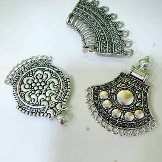 Oxidized Silver Ethnic Pendants for Necklace & Jewelry Making | Bohemian Charms set of3pc