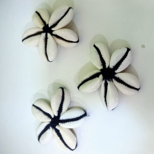 Cowrie Shell Flower Appliqué with Black Thread | Handmade Seashell Craft Embellishment  set of 3pc